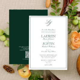 Invitación Boda de Monograma Verde Esmeralda Clásico de Códig