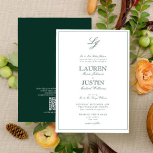 Invitación Boda de Monograma Verde Esmeralda Clásico de Códig