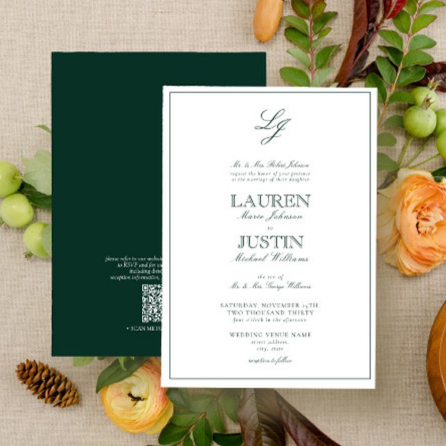 Invitación Boda de Monograma Verde Esmeralda Clásico de Códig (Subido por el creador)