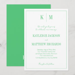 Invitación Boda de monograma verde esmeralda elegante