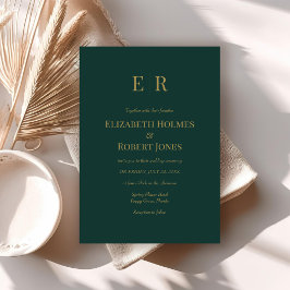 Invitación Boda de Monograma Verde Esmeralda Moderno y Elegan