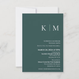 Invitación Boda de Monograma Verde Esmeralda y Blanco-
