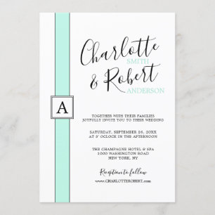 Invitación Boda de Monograma Verde Neo Mint Moderno