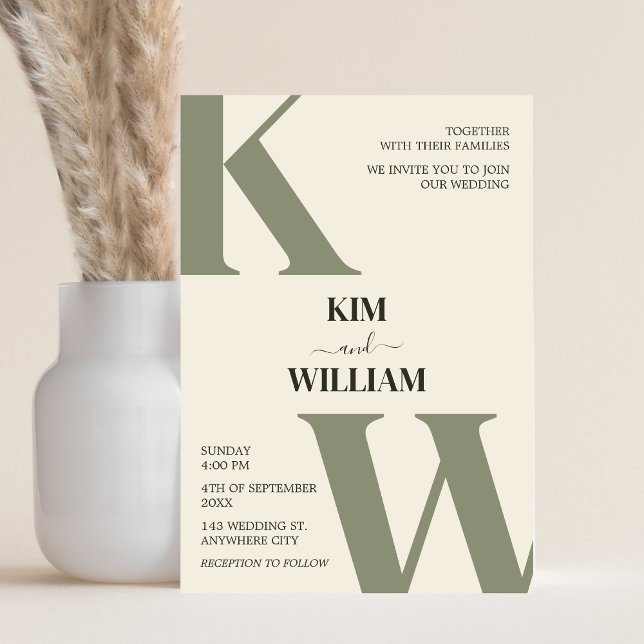 Invitación Boda de monograma verde oliva (Olive Green Monogram Wedding Invitation)