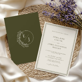 Invitación Boda de Monograma Verde Oliva Dinero Antiguo