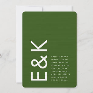 Invitación Boda de monograma verde oscuro ultramoderno