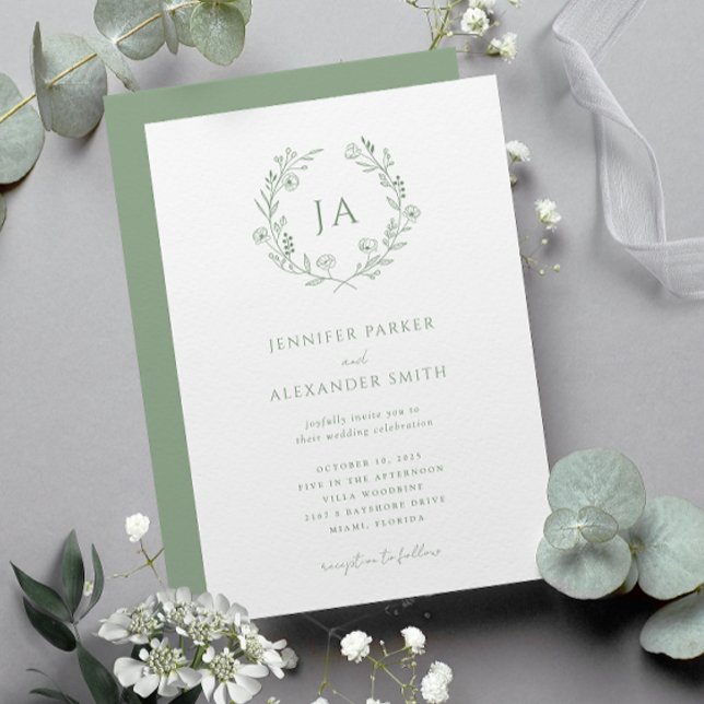 Invitación Boda de Monograma Verde Sabio (Subido por el creador)