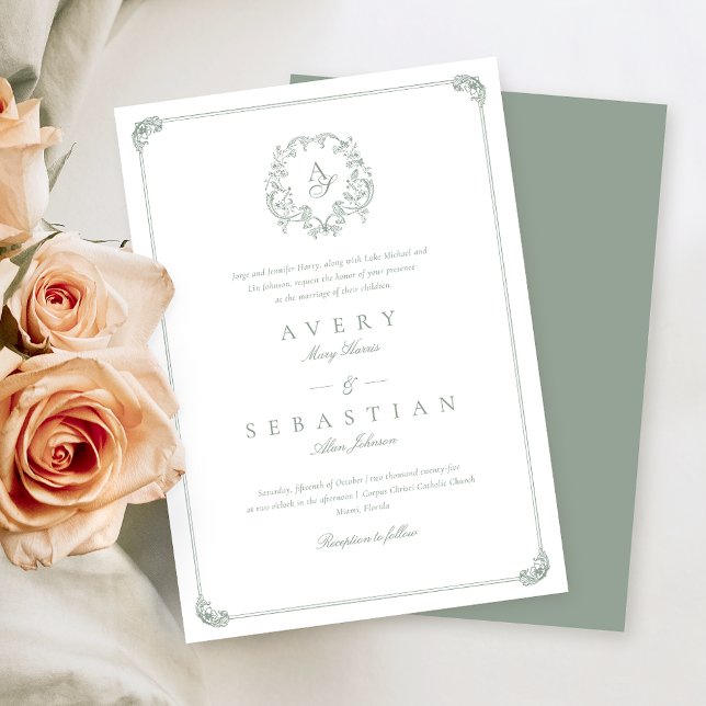 Invitación Boda de Monograma Verde Sage formal (Subido por el creador)