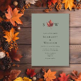 Invitación Boda de Monograma Verde Simple Mínimo Fall Sage