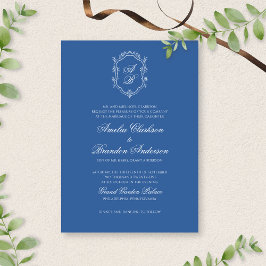 Invitación Boda de Monograma y Guión de la Hoja Azul Formal