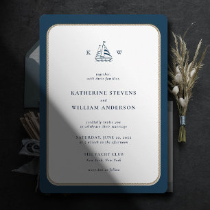 Invitación Boda de Monogramas Blancos de la Armada de tramo d