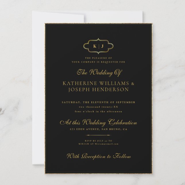 INVITACIÓN BODA DE MONOGRAMAS CLÁSICOS DE ORO ROMÁNTICO (Anverso)