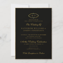 INVITACIÓN BODA DE MONOGRAMAS CLÁSICOS DE ORO ROMÁNTICO