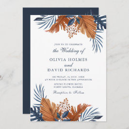 Invitación Boda de Monstera Azul de Medianoche