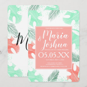 Invitación Boda de Monstera Tropical de Verano de Playa