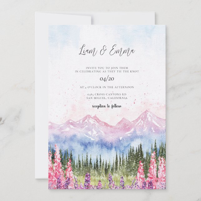 Invitación Boda de Montaña Acuarela (Anverso)