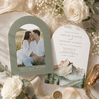 Invitación Boda de Montaña Acuarela Bohemio Arqueado