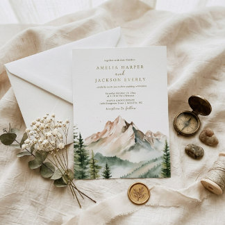 Invitación Boda de Montaña Acuarela Bohemio Arqueado