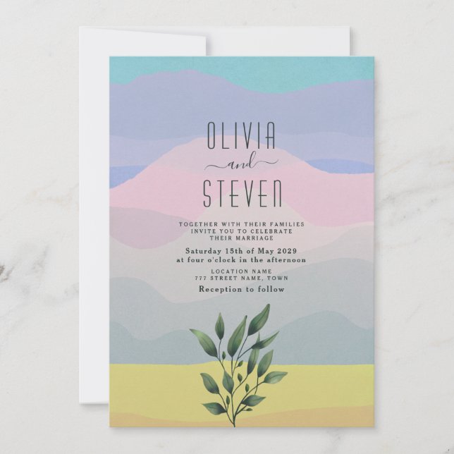 Invitación Boda de Montaña Boho Azul Polvoriento  (Anverso)