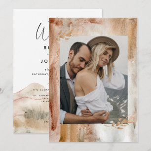 Invitación Boda de montaña con foto abstracta de acuarela