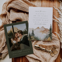 Invitación Boda de montaña de acuarela rústica salva la fecha