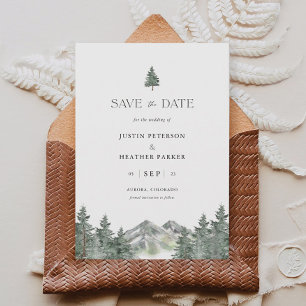 Invitación Boda De Montaña De Árbol Pino Salva Las Fechas