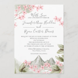 Invitación Boda de montaña de flores rosadas