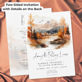 Invitación Boda de montaña de otoño rústico entre hojas a dos