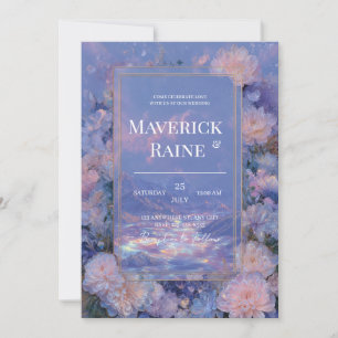 Invitación Boda de Montaña Floral Irisada Lavanda Dorada