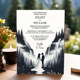 Invitación Boda de montaña húmeda de nubes de lluvia fluvial