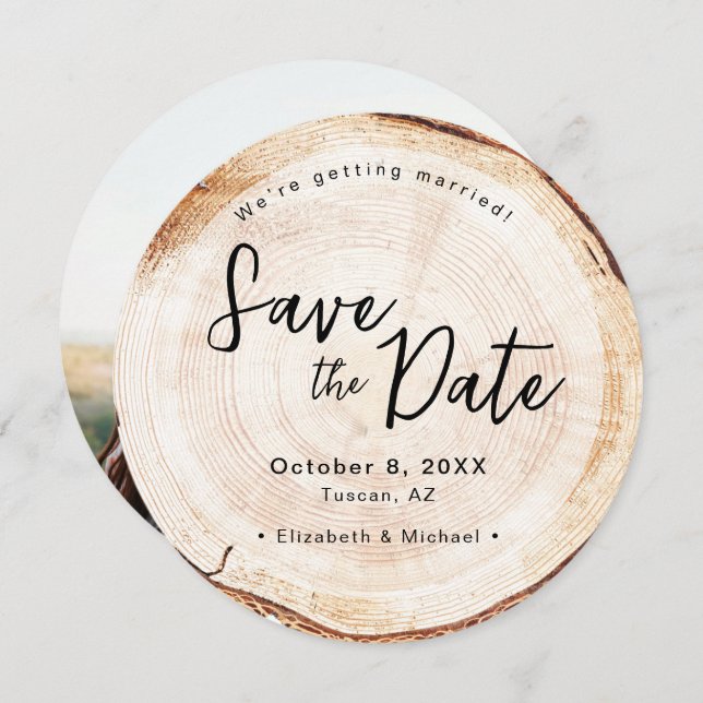 Invitación Boda de Montaña - Naturaleza temática Foto de Wood (Anverso / Reverso)