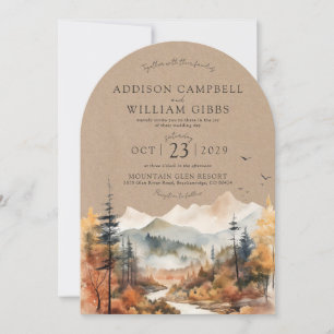 Invitación Boda de Montaña Otoñal con Arco de Kraft Rústico A