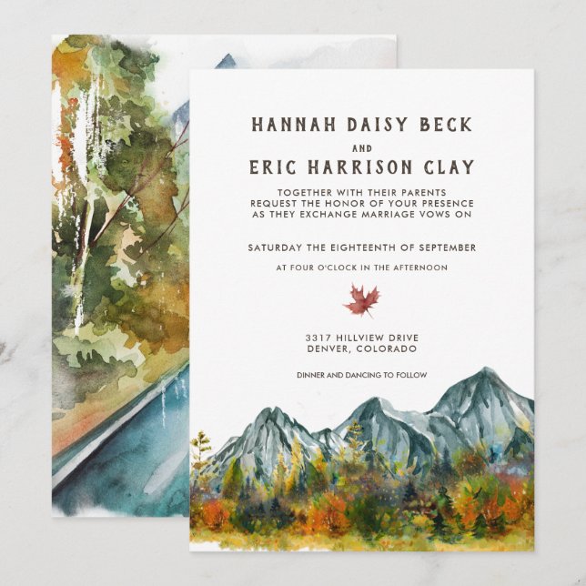 Invitación Boda de montaña otoñal rústica (Anverso / Reverso)