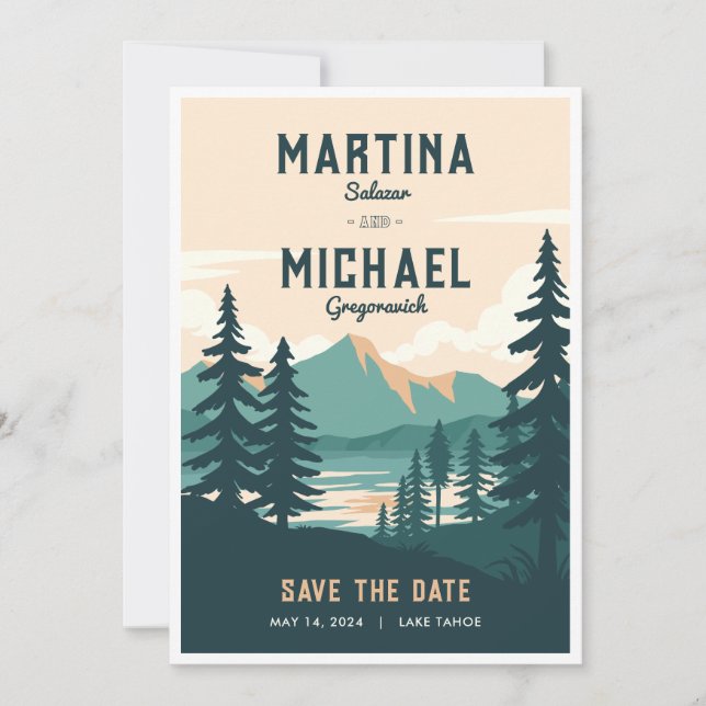 Invitación Boda de montaña retro salva la fecha (Anverso)