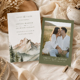 Invitación Boda de Montaña Rústica con Acuarela Save The Date