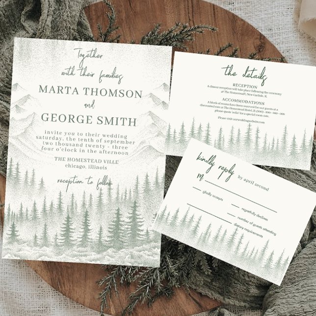 Invitación Boda de montaña rústica en verde salvia (Subido por el creador)