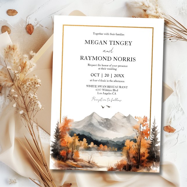 Invitación Boda de montaña Watercolor Rústica Boda de otoño (Subido por el creador)