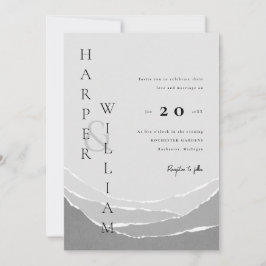 Invitación boda de montañas de papel gris moderno