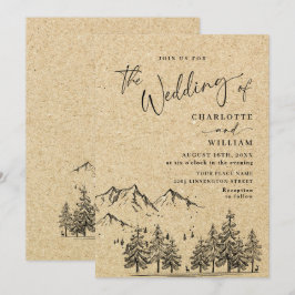 Invitación Boda de Montañas Dibujadas a Mano con Papel Kraft 