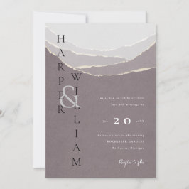 Invitación boda de montañas modernas de papel rojizo