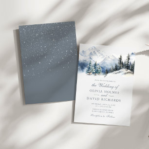 Invitación Boda de Montañas Nevadas y Pinos con Acuarela Rúst
