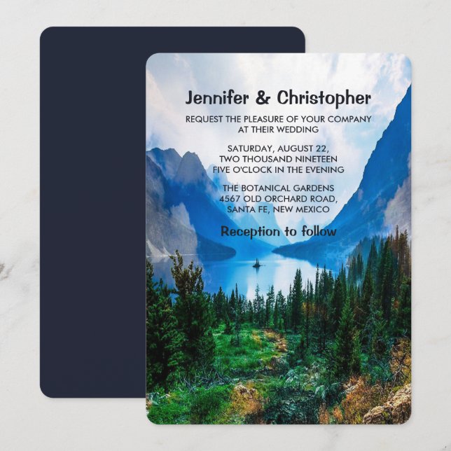 Invitación Boda de Montañas Rústicas Campestres Escénicas de  (Anverso / Reverso)