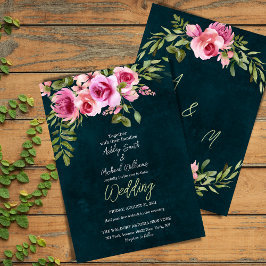 Invitación Boda de Moody Dark Floral Verde Esmeralda
