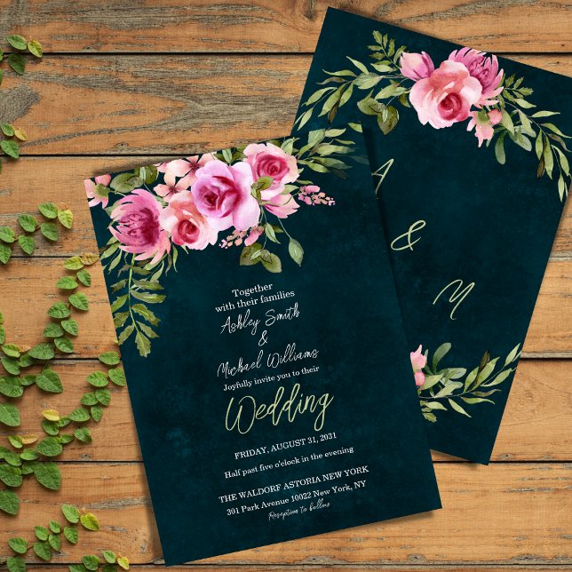 Invitación Boda de Moody Dark Floral Verde Esmeralda (Subido por el creador)