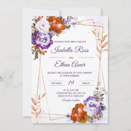 Invitación Boda de Morado y Naranja Quemada
