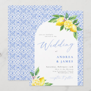 Invitación Boda de mosaico azul italiano de Lemon Positano