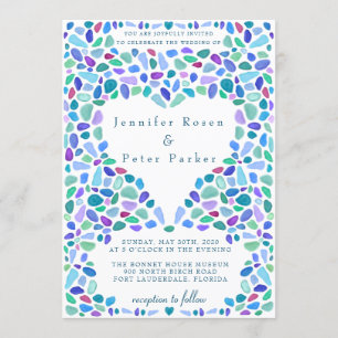 Invitación Boda de mosaico de vidrio de mar colorido