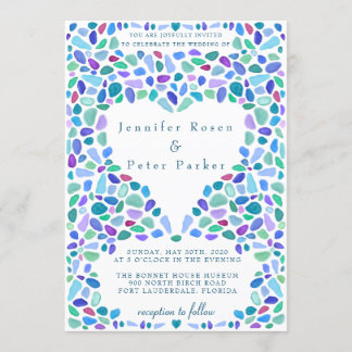 Invitación Boda de mosaico de vidrio de mar colorido