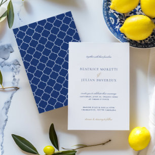 Invitación Boda de mosaico mediterráneo azul y blanco