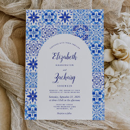 Invitación Boda de mosaico portugués del Arco Azul Rústico